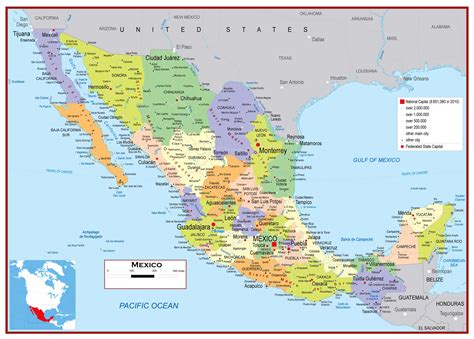 mexico map with states and cities